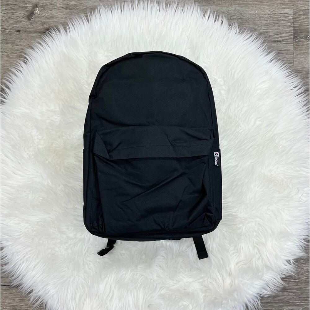 Kono Basic Black Backpack‎ - Back To School 16"x12"x6" NEW